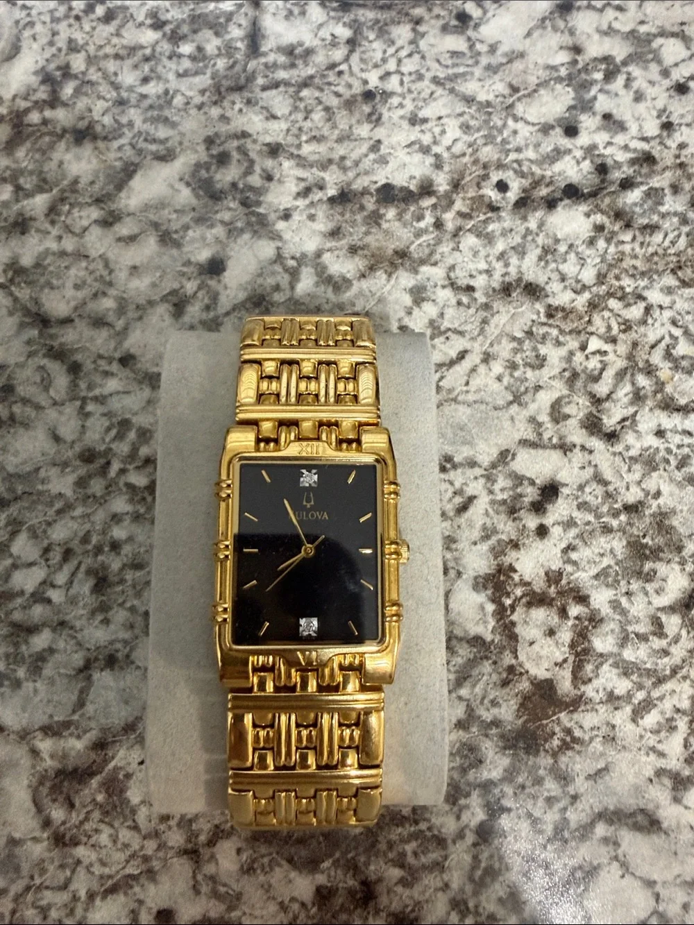 Bulova Gold and Black Rectangular Men’s Dress Watch